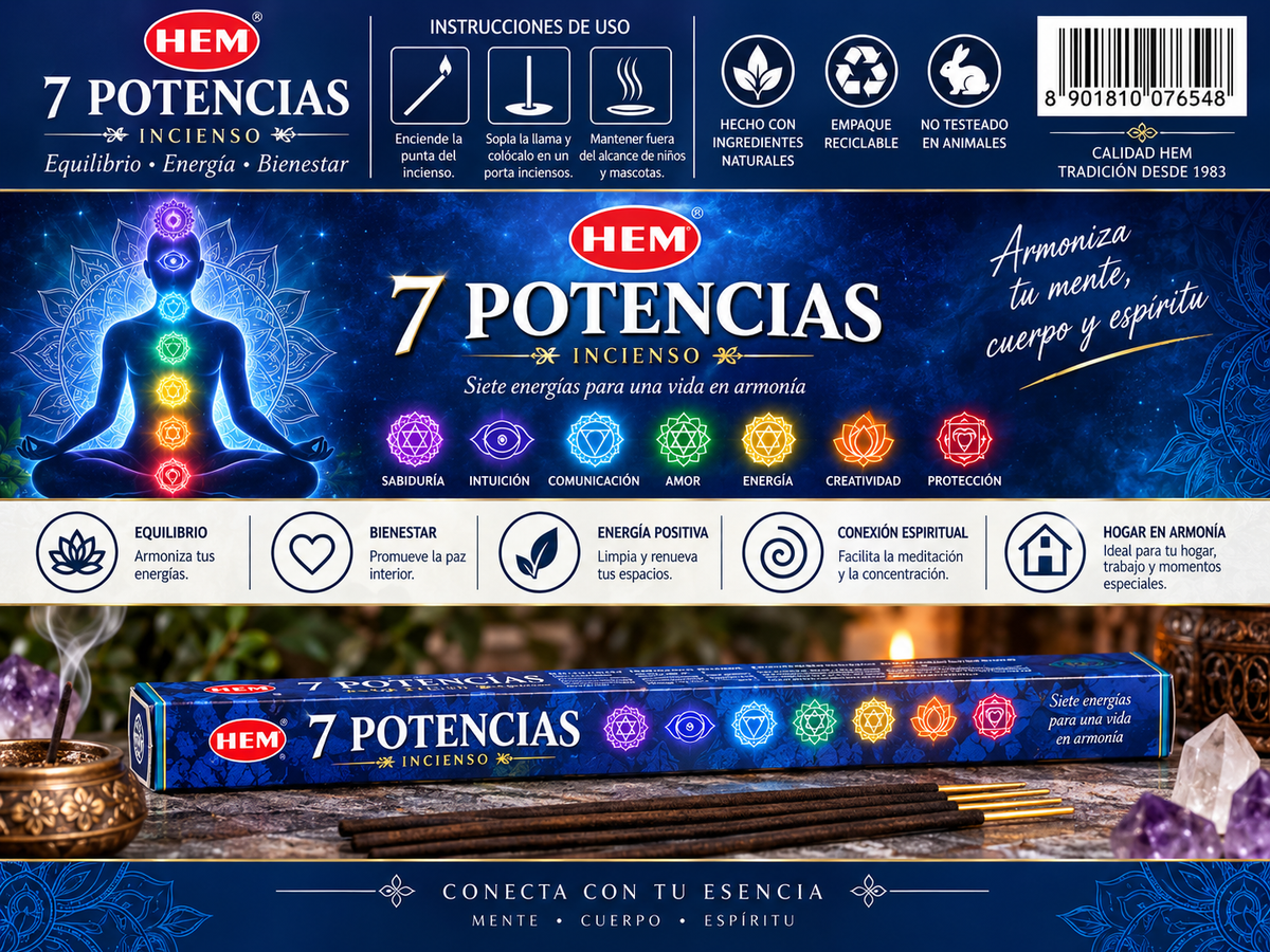 Incienso 7 Potencias - HEM | Equilibrio de Chakras, Armonía y Bienestar Integral