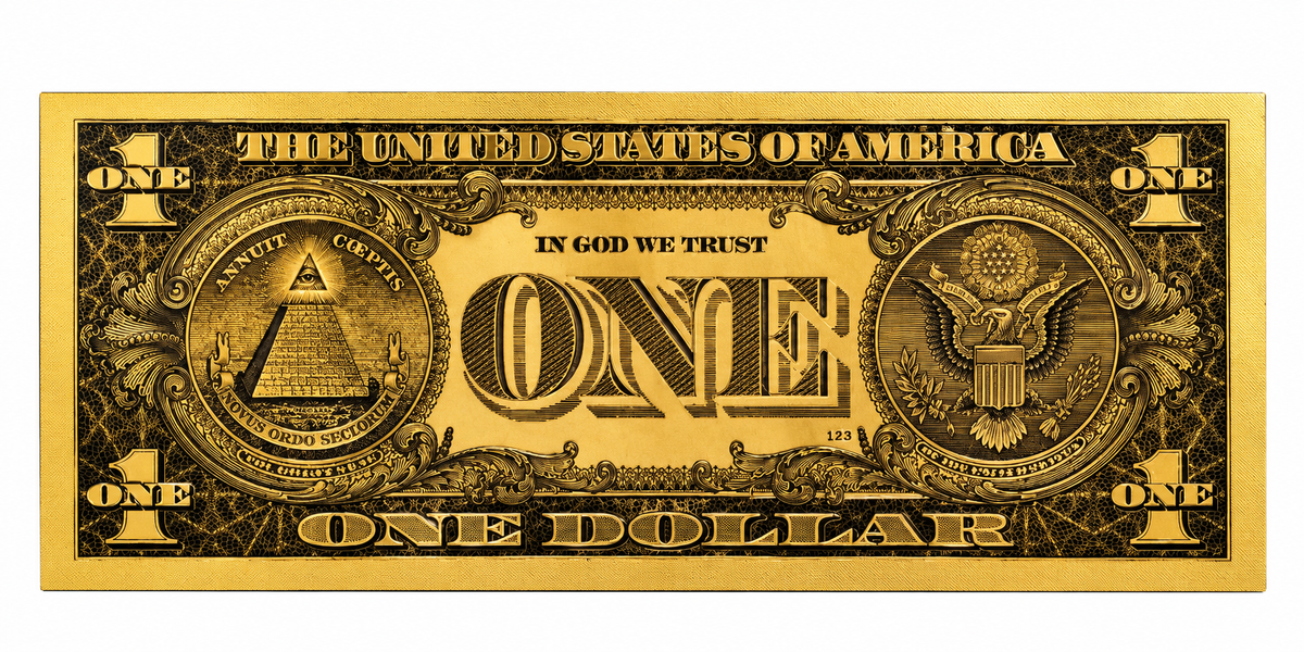 Billete Dorado de 1 Dólar en Relieve | Abundancia, Enfoque Financiero y Apertura de Negocios