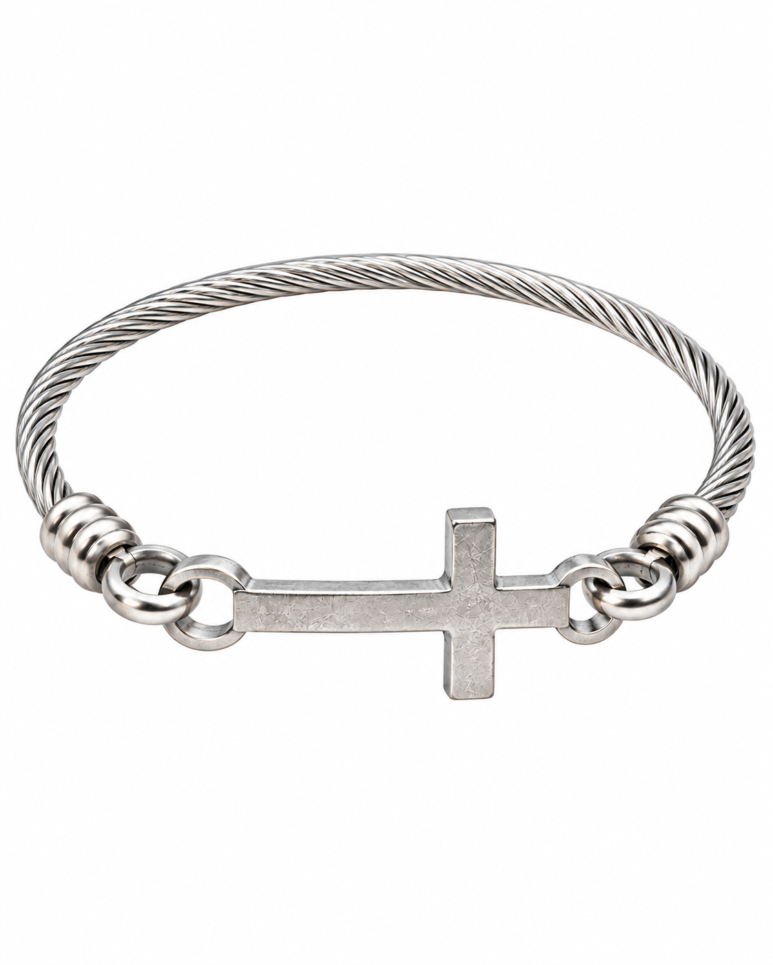 Brazalete en Acero con Cruz Horizontal | Fe en el Camino, Serenidad y Firmeza