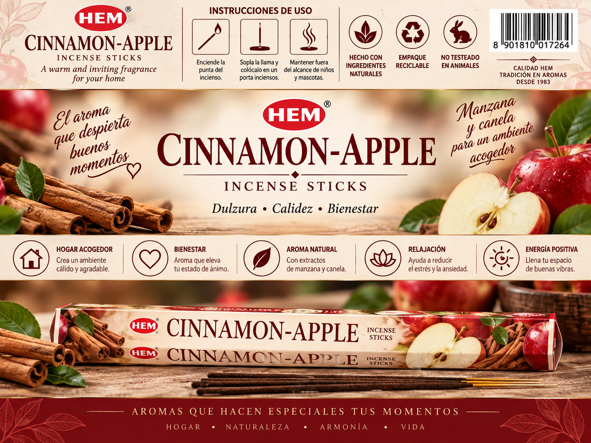 Incienso Canela Manzana (Cinnamon-Apple) - HEM | Dulzura, Calidez y Bienestar para el Hogar