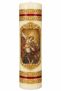Cirio del Arcángel San Miguel en cera con relieve dorado