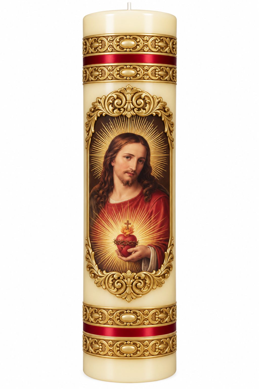 Cirio del Sagrado Corazón de Jesús en cera y con relieve dorado