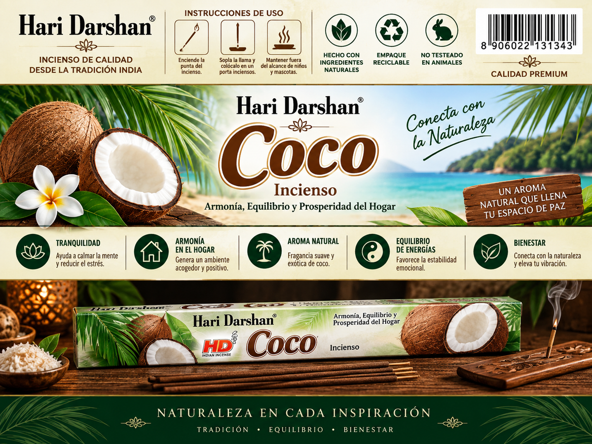 Incienso Hari Darshan - Coco: Armonía y Prosperidad
