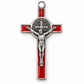 Crucifijo de San Benito para Cadena con Esmalte Rojo