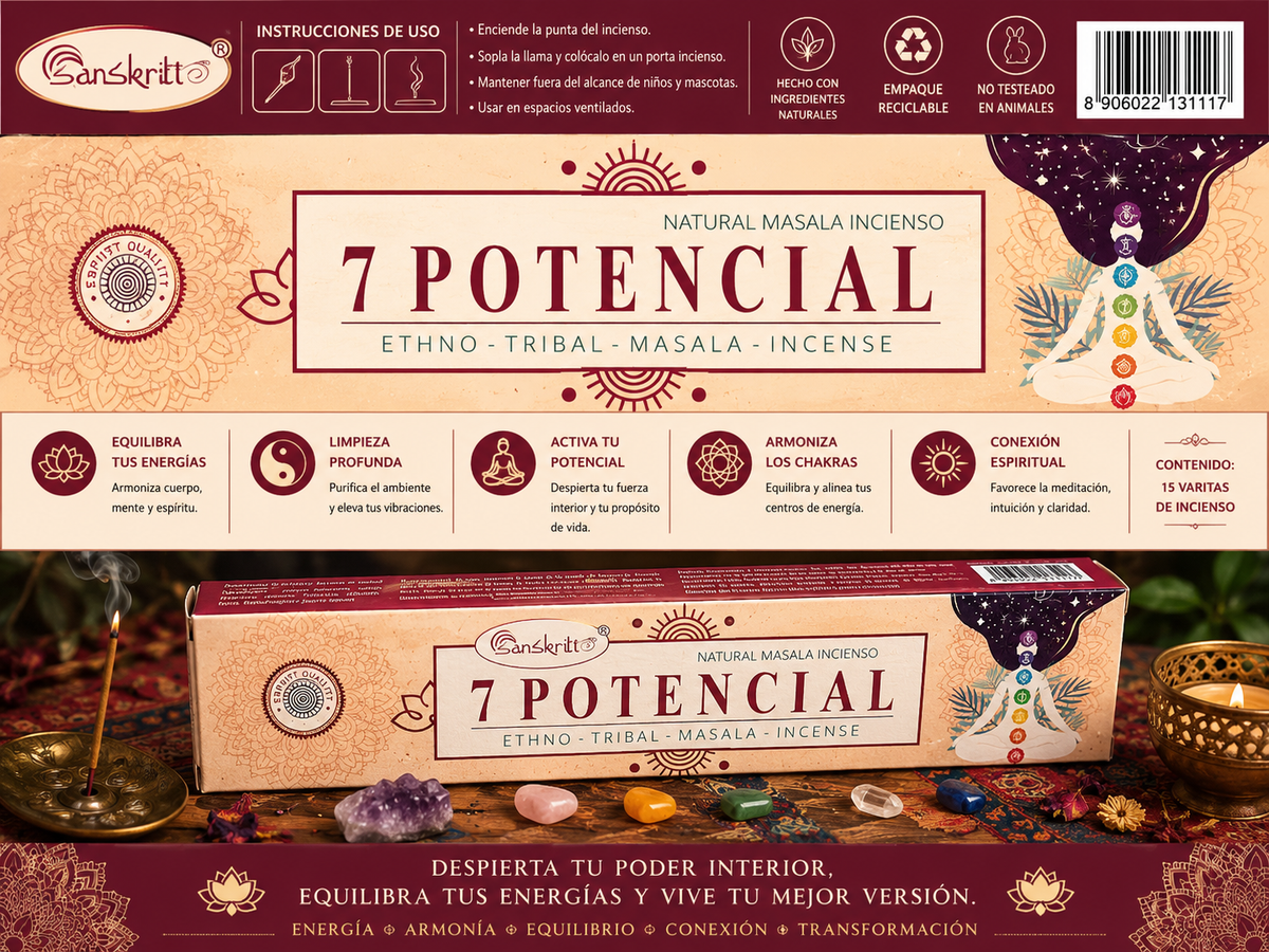 Incienso Natural Masala 7 Potencial (Alineación de Chakras) - Sanskriti