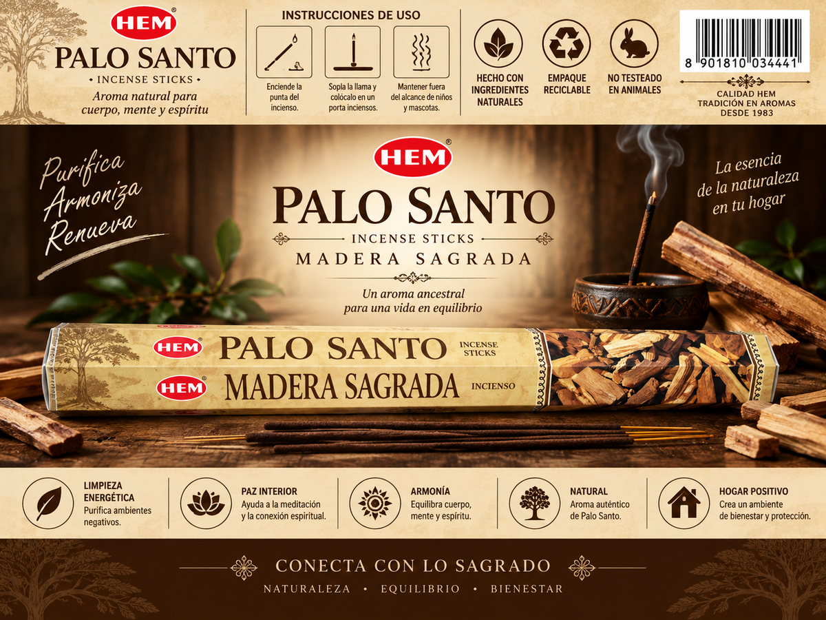 Incienso de Palo Santo (Madera Sagrada) - HEM | Purificación, Paz Interior y Armonía del Hogar