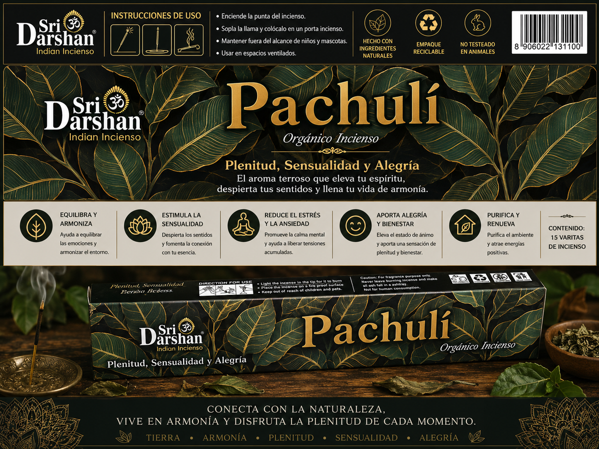 Incienso Orgánico de Pachulí - Sri Darshan