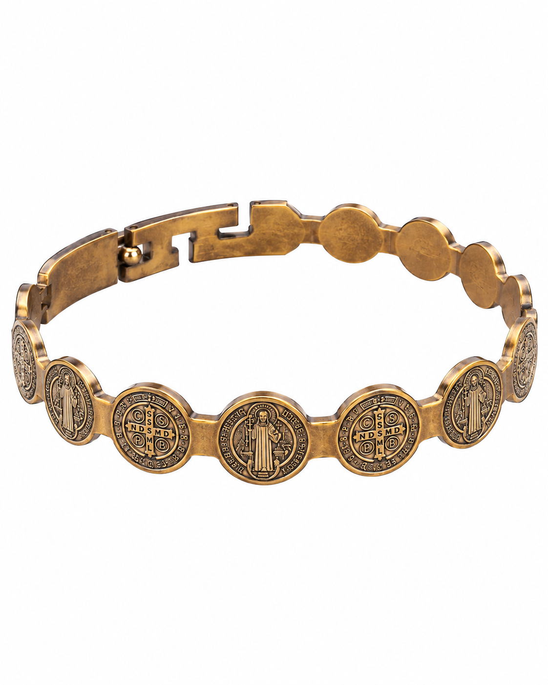 Pulsera de San Benito en Acero Inoxidable | Medallas Continuas, Fortaleza y Paz Interior