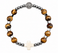 Pulsera Decenario en Ojo de Tigre con Medalla de San Benito y Cruz Blanca | Enfoque, Fortaleza y Amparo Espiritual