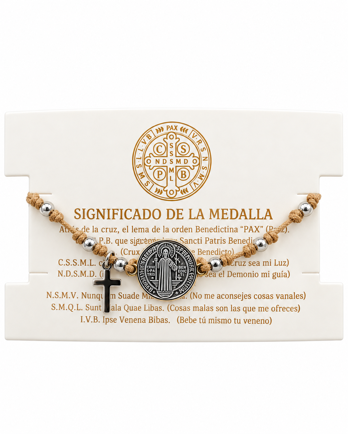 Pulsera de San Benito en Cordón Arena | Discernimiento, Protección y Paz Interior