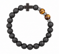 Pulsera en Piedra Volcánica y Ojo de Tigre con Cruz Gunmetal | Fortaleza Interior, Enfoque y Resiliencia
