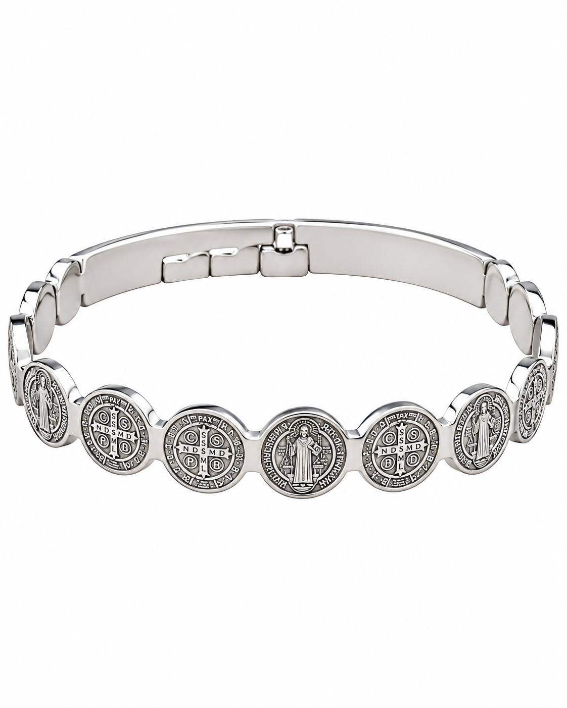 Pulsera de San Benito en Acero Inoxidable | Medallas Continuas, Fortaleza y Paz Interior