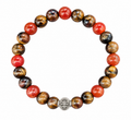Pulsera en Ojo de Tigre y Jaspe Rojo con Medalla de San Benito | Determinación, Vigor y Amparo Cotidiano