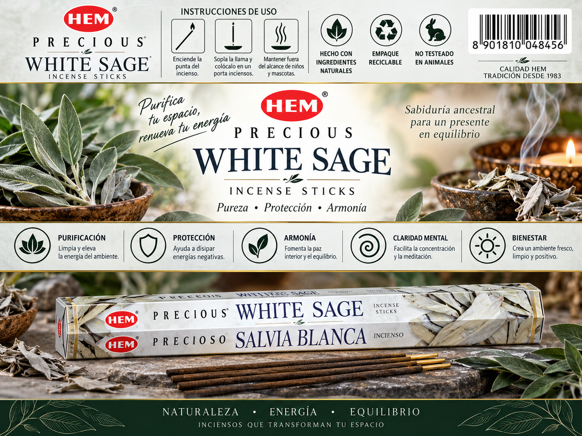 Incienso de Salvia Blanca (Precious White Sage) - HEM | Purificación y Claridad Mental