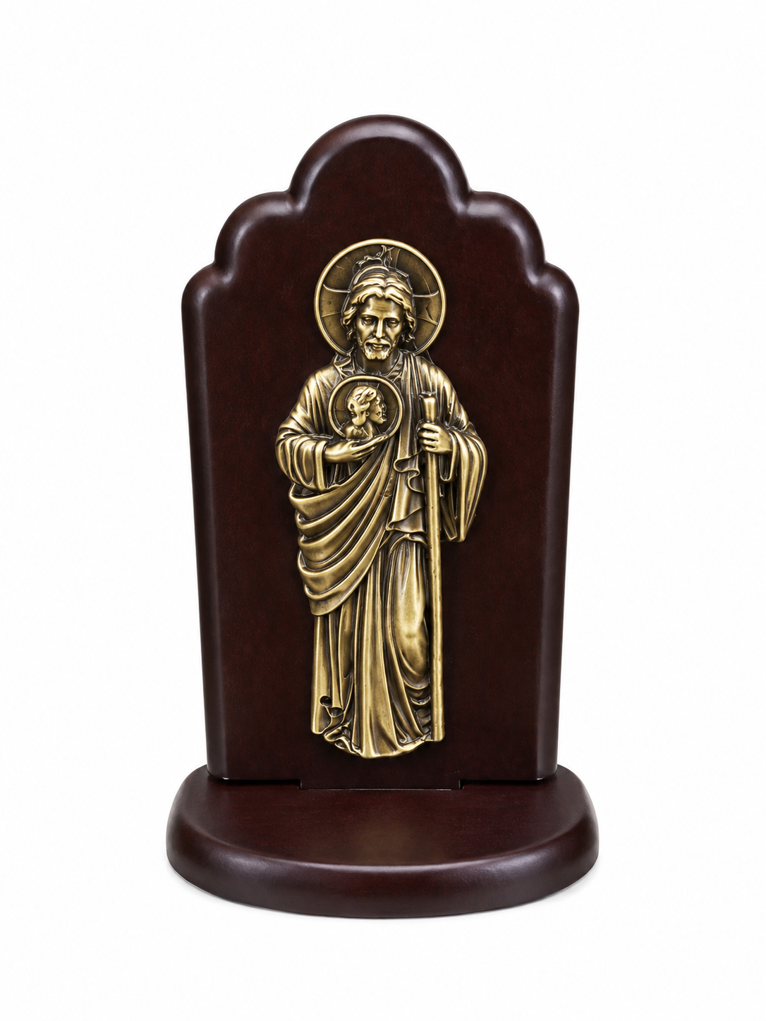 Retablo de Mesa San Judas Tadeo en Madera Caoba y Bronce
