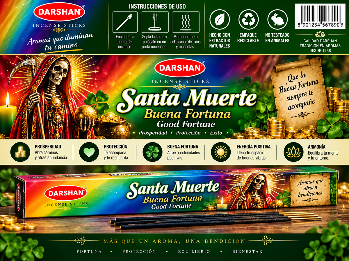 Incienso Santa Muerte Buena Fortuna (Good Fortune) - Darshan | Prosperidad, Protección y Éxito